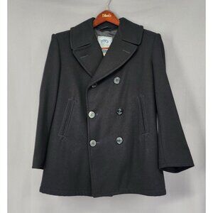 DSCP QUARTERDECK COLLECTION Pea Coat Mens 44S Medium Black US NAVY Wool